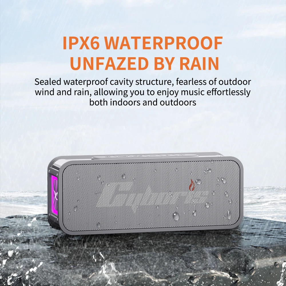 Portable Blue tooth Speaker, 60W Wireless Speaker IXX6 Waterproof Subwoofer Deep Bass with RGB Led Light, USB, TF Card, AUX, TWS