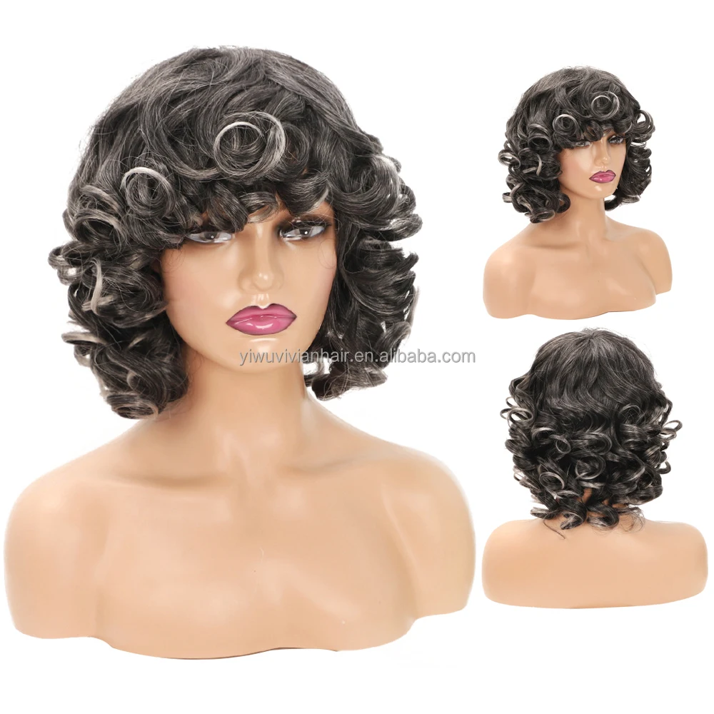 Popular synthetic 13inch short bomb fluffy non lace wigs with fringe big curl colorful cosplay wigs ombre 1BT118# hair vendors