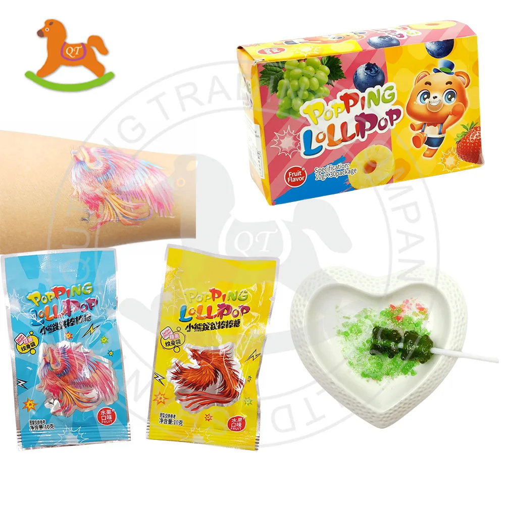 Mini Cute Bear Sweet Hard Lollipop With Popping Candy Fruity Flavours