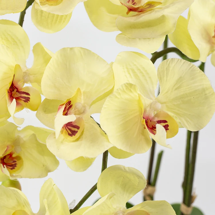 Home decorative yellow double branch phalaenopsis orchid artificial flower bonsai