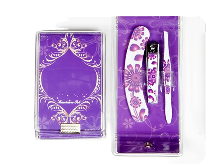 [BELL] World Best Quality Korean Luxury Flower Design Purple Color Manicure Set