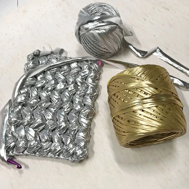 low price 100% polyester shiny leather yarn metal texture t-shirt yarn with metallic luster easy to hand weave