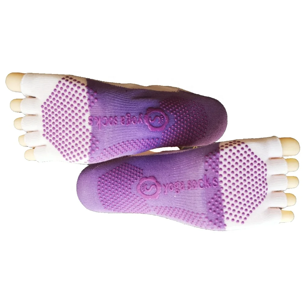 Женские гелевые носки для йоги с пятью пальцами, противоскользящие носки для пилатеса с захватом, оптовая продажа, хлопковые носки до щиколотки с пользовательским логотипом, спандекс/нейлон/хлопок