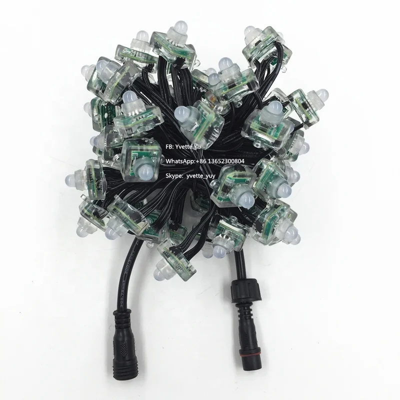 DC12V 100 count WS2811 Square Node 18awg Black waterproof Xconnect Pigtail smart RGB Pixel led string IP68