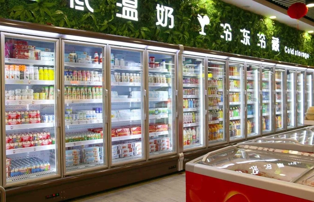 Remote compressor Stand glass door Open Display Chiller / Drink Refrigeration Equipment for Supermarket