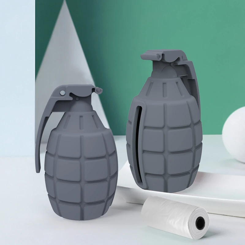 Wellfine New Design Eco Friendly Silicone Grenade Shape Dog Poop Bag Holder High Quality Custom Logo Pet Poop Bag Holder