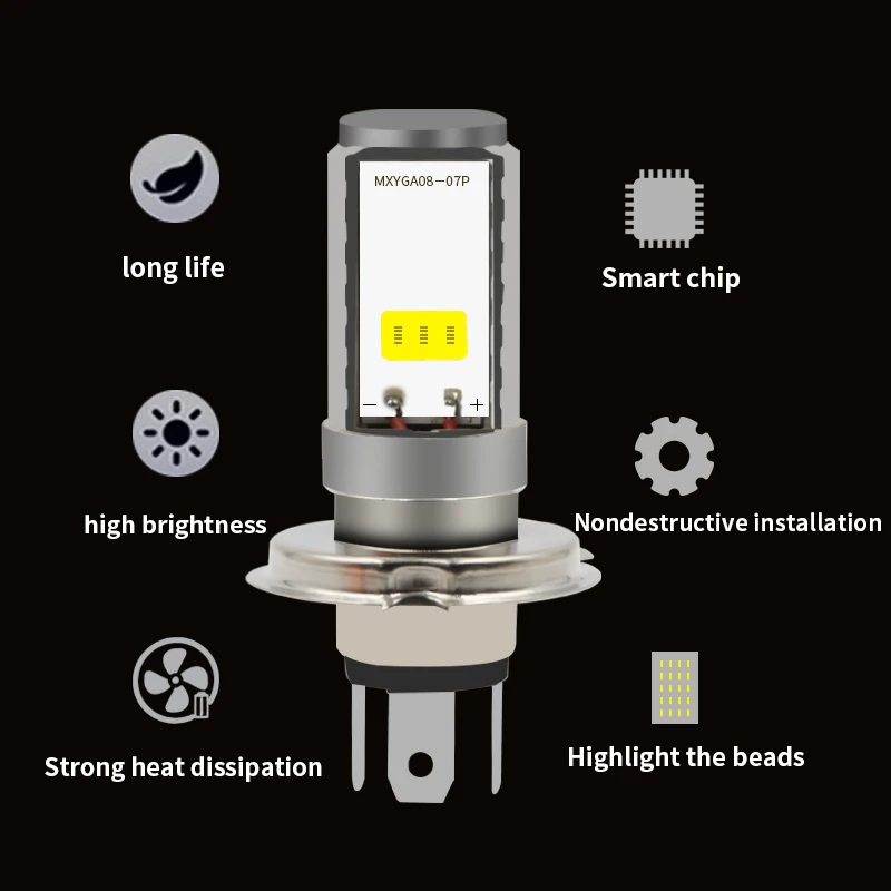 DAO Motorcycle LED Headlight Bulb H4 Hi-low Beam Led Light for Motorbike BA20D Double Light Motorcycle Lighting System Universal