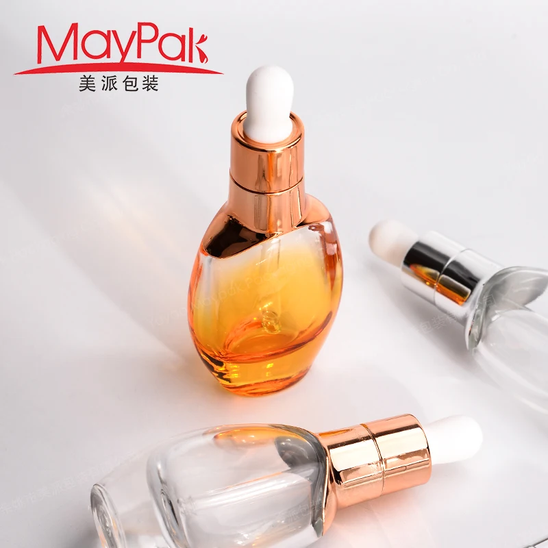 2022 hot sale clear orange thickening empty  glass bottle essential oil bottle dropper  bottle with gold silver dropper
