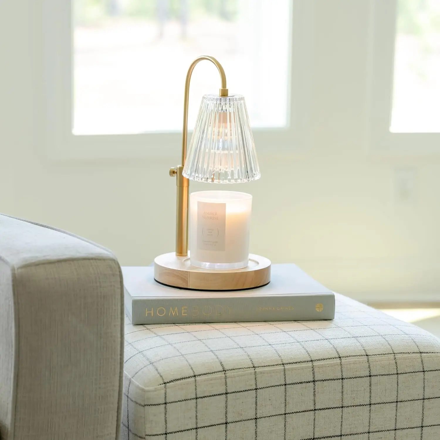 Class Glass Flameless Candle Warmer Lamp Electric Scented Jar Candles Dimmer Round Wood Table Lamp Adjustable Tart Melter  GU10