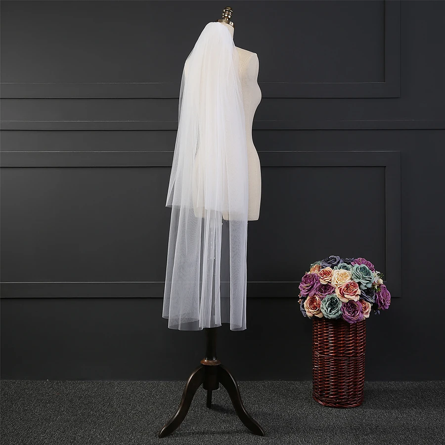 Soft Tulle Cut Edge White Ivory Bridal Veils Two Layers Wedding Veils with Comb