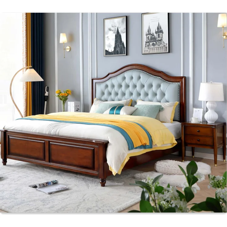 American solid wood bed 1.8m/1.5m double soft foreskin bed simple modern bedroom storage wedding bed bedroom furniture