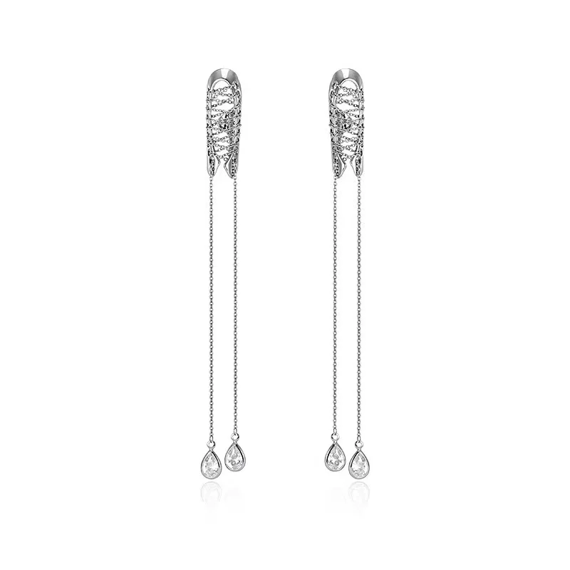 Женские серьги с кисточками, Длинные циркониевые серьги-клипсы без отверстия для ушей, нишевой дизайн, крутая индивидуальная модель богини, одиночные серьги