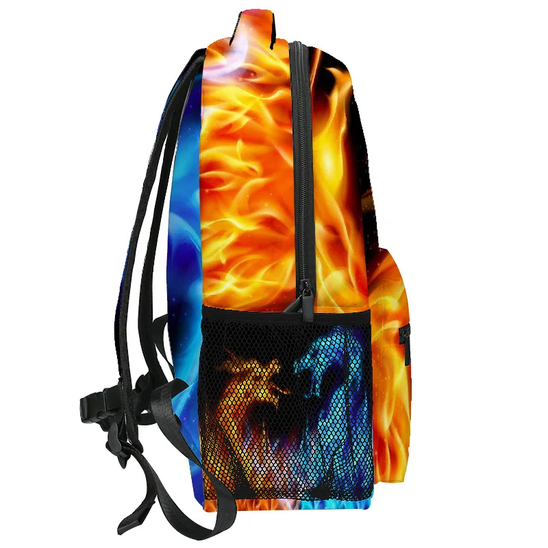 Yuhong Red Blue Fire Dragon School Laptop Backpack Teens School Bags Animal Water Resistant Bag
