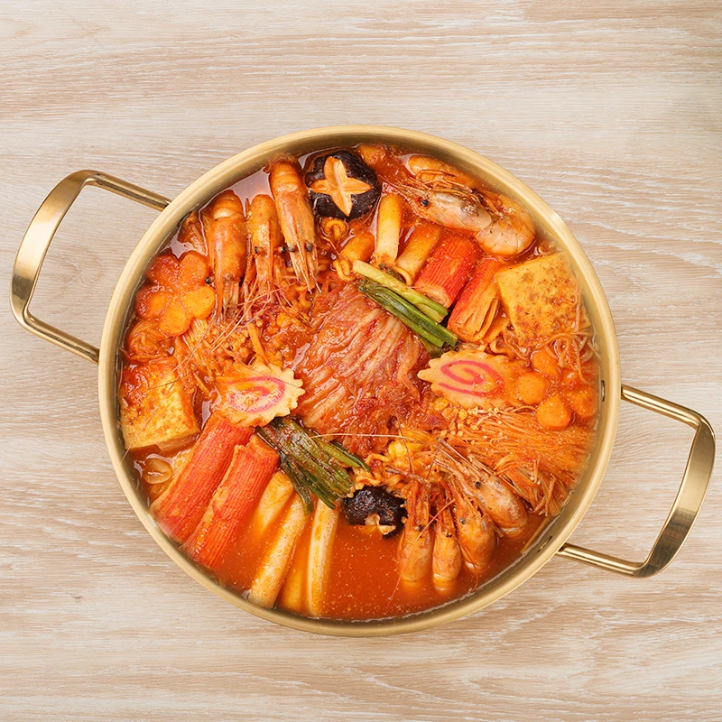 Drop Shipping Korean Double Handle Hot Pot Japan Ramen Pot Seafood Pot Gold Paella Pan Stainless Steel Noodle Pan