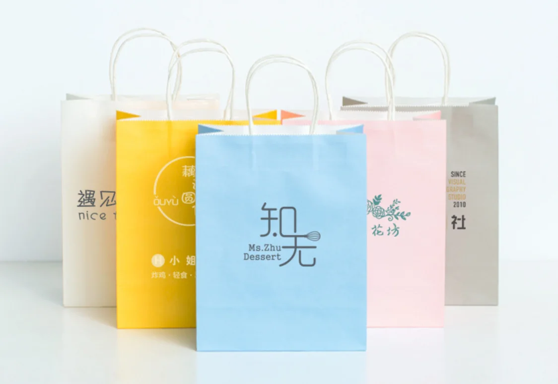 Tote Bag Kraft Paper Bag Clothing Shopping Shoes Handbag Pink Blue Green Paper Bags Custom LOGO