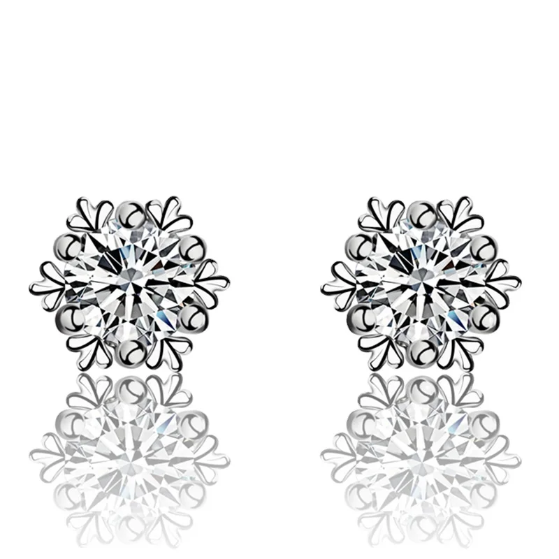 Factory Direct Sale Women Popular Snowflake Ear Studs Sterling Silver Pearl Grade Stud Earrings with Low Price