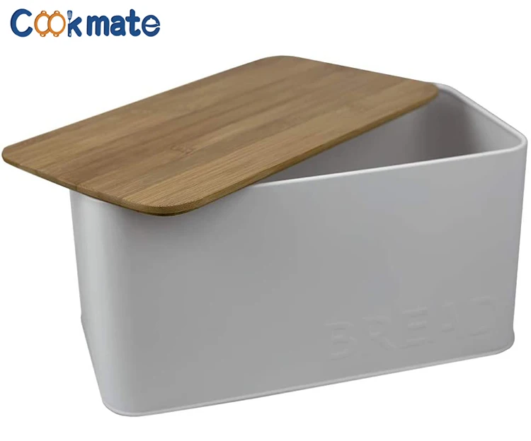 Винтажная средняя жестяная коробка для хлеба COOKMATE с бамбуковой поверхностью кухонный органайзер столешницы белый черный красный синий