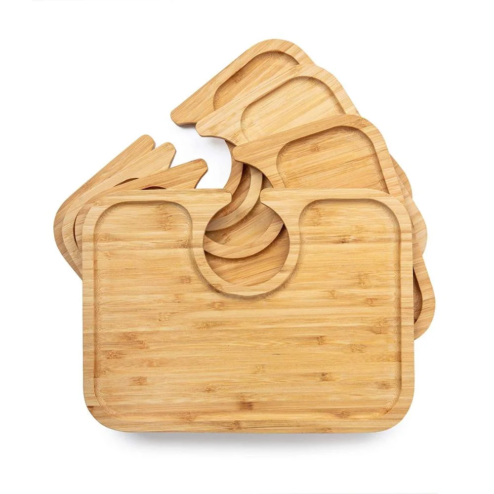 
Natural Bamboo Wood Serving Trays Plate wine racks with Built-in Stemware Drink Holder 