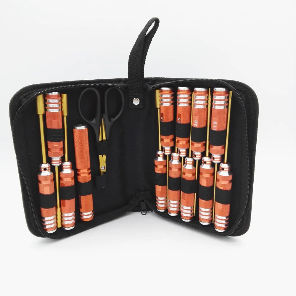 14-Piece Steel Handle Screwdriver Set and Reamer/Scissor Natural Finish for RC Car Plane Helicopter