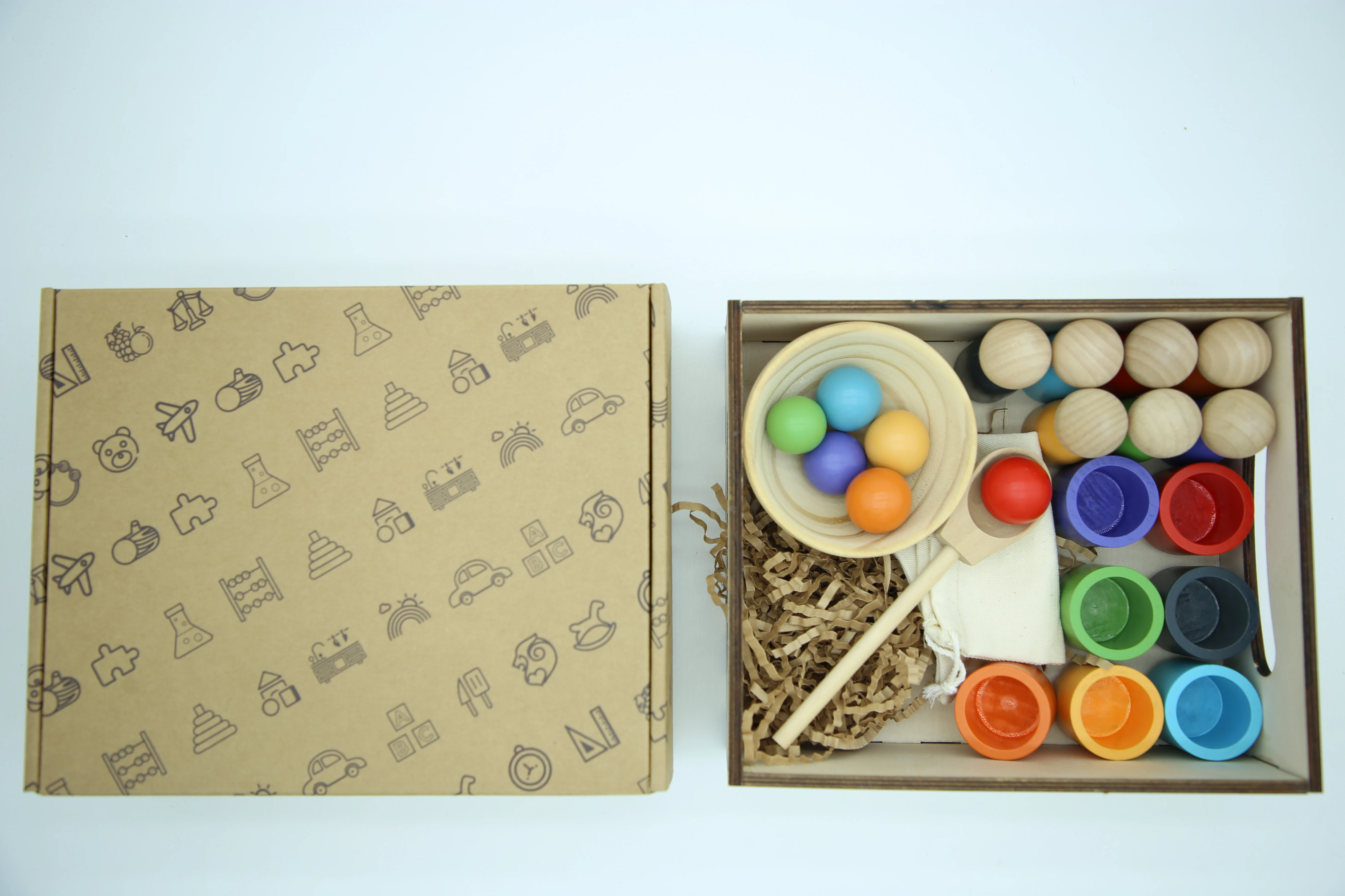 Interactive Baby And Toddler Toy Balls In Cups Montessori Toy with wood tray Wooden Sorter Game Educational toy for kids