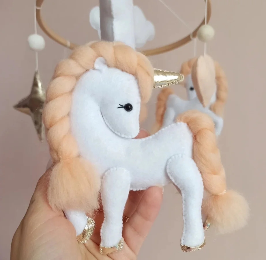 Unicorn baby mobile Girl nursery mobile Silver star mobile Wool mobile