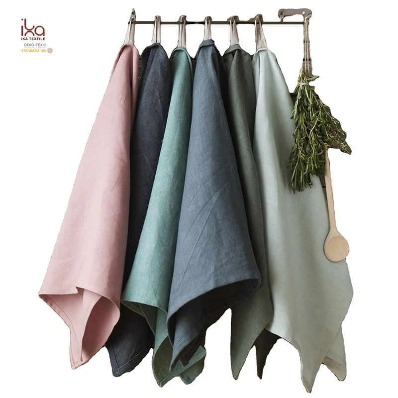 Green Farmhouse Kitchen Dish Absorbent Custom Bulk Linen Tea Towel with Hanging Loop for Kitchen