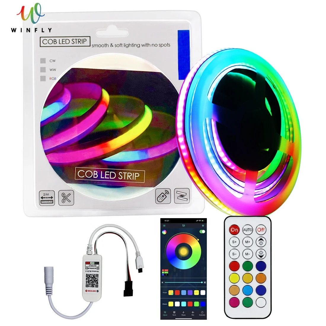 
 Гибкая светодиодная лента с монолитным блоком светодиодов RGB Rainbow WINFLY210 с дистанционным управлением освещение для украшения спальни автомобиля дома  
