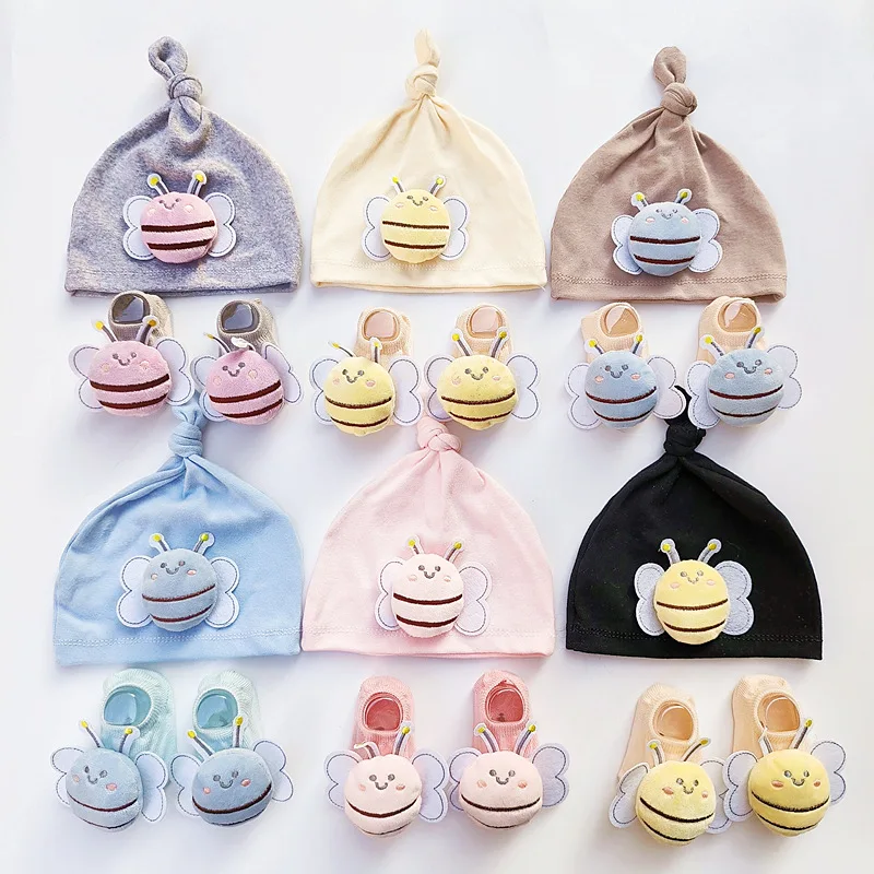 Cute Animal Combination 0-24 Months Baby Fetal Hat Infant Socks 2 Piece Set