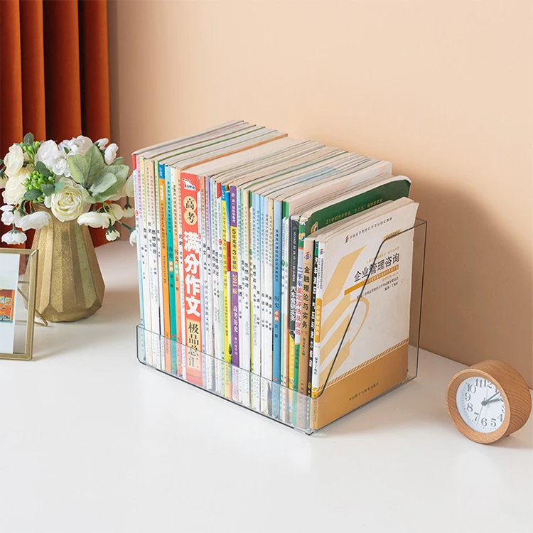 Transparent Acrylic Book Storage Rack Desktop File Box Multifunctional Office Organizing Box