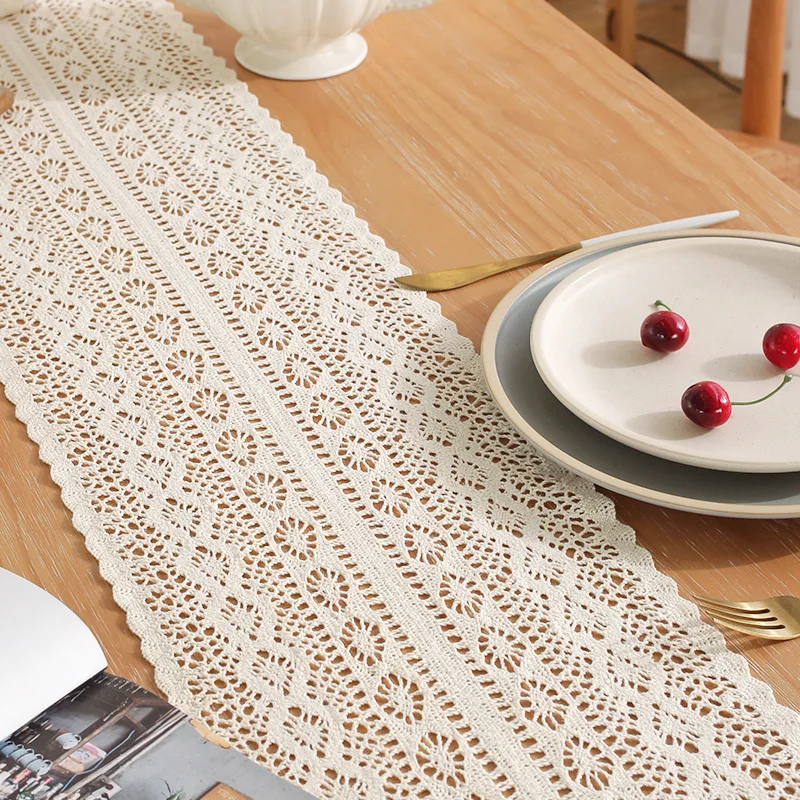 American country hand crochet table flag strip table napkin coffee  tablecloth  cotton linen literary table runner