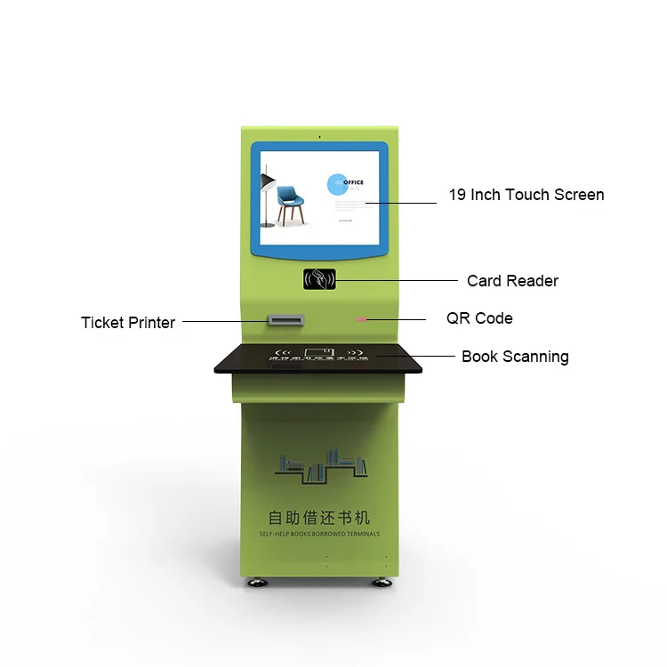 19 Inch Smart Touch Screen RFID Card Reading Self-Checkout Kiosk Floor Standing for Library SDK Function Self-Service Type