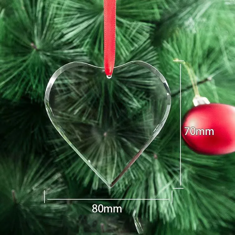 Factory Selling Wholesale BlankCustom Made Crystal Christmas Hanging Ornaments Decoration Gift Heart Shaped Glass Ornament