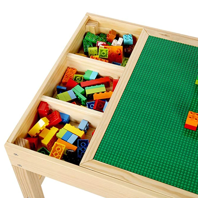 Large 2 in 1 Kids Activity Table with Storage Box for Children Solid Wood Play Tables Desk For Lego