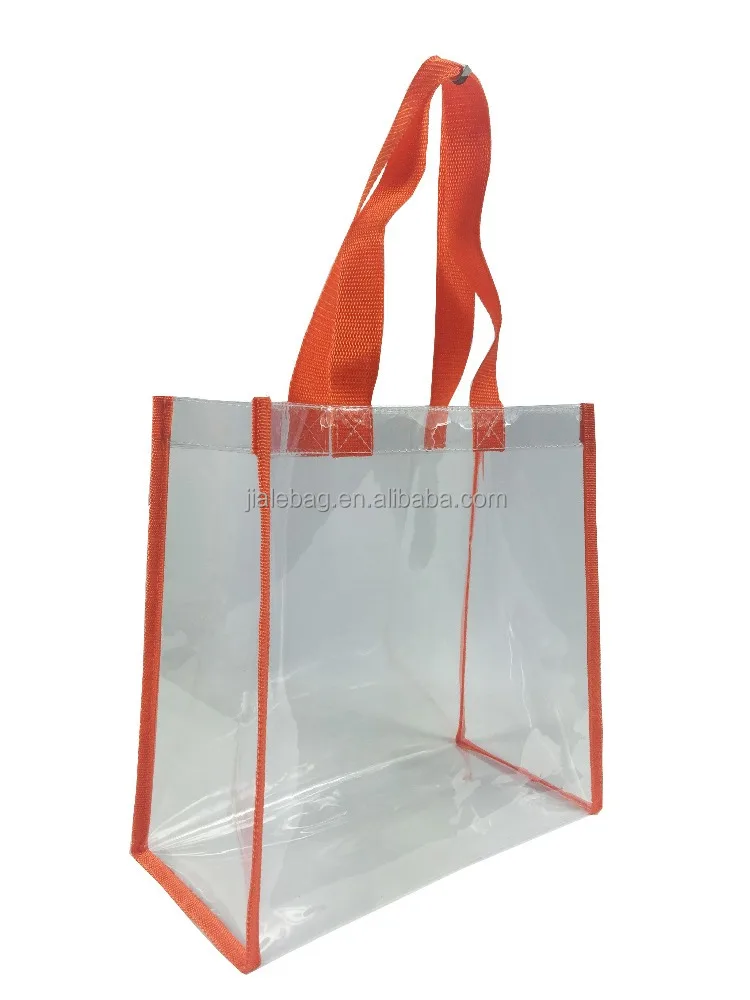 New design clear pvc shopping bag with long handle