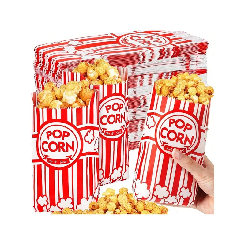 Custom Personalized Logo Print Wholesale Food Grade Kraft Brown Cinema Movie Snack Packaging Popcorn Package Pop Corn Paper Bags