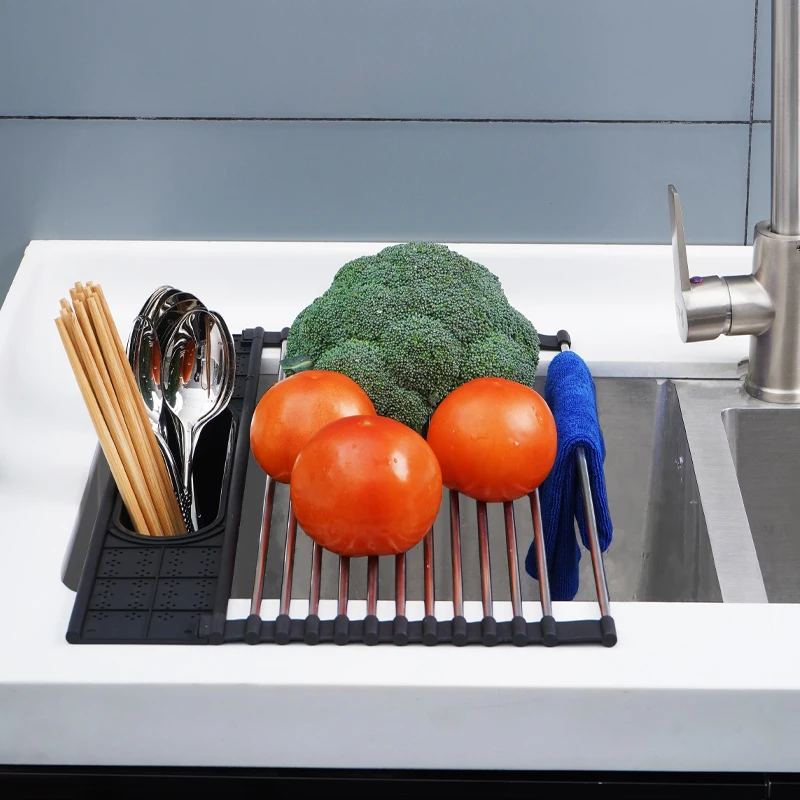 Кухонный Органайзер, складная подставка для посуды, сушилка для посуды, 304 нержавеющая сталь, сворачивается поверх раковины с держателем для посуды
