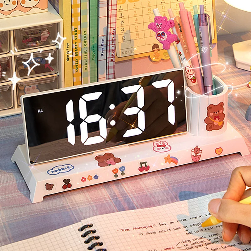 Pen Holder LED Clock Snooze Alarm Student 2023 New Wake Up Wake Up Children Girl Desktop Organizer Clock Digital Clock