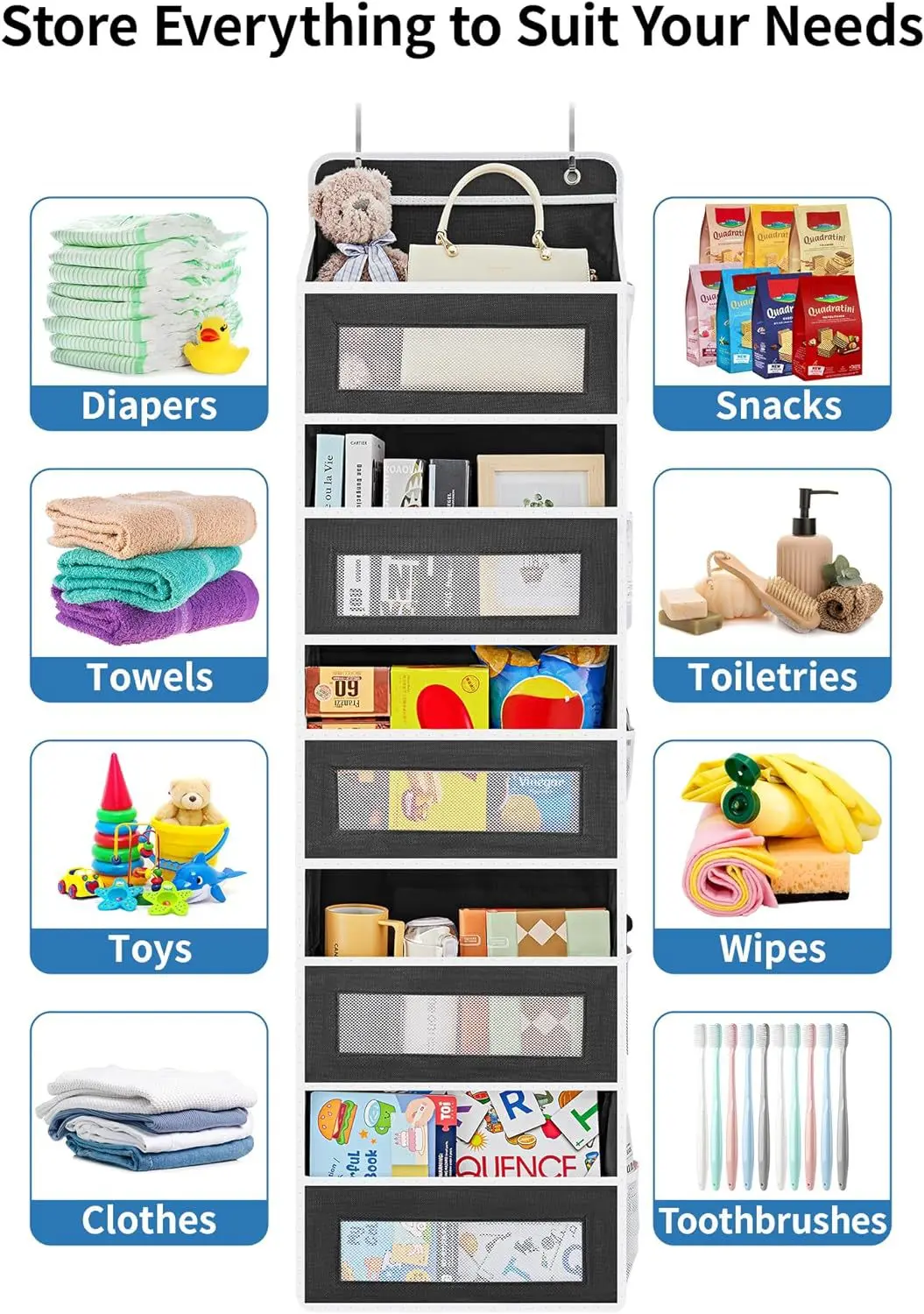 Foldable 5 Layers Hanging Storage Bag Over The Door Hanging Pocket Organizer Pantry Organizer Shelves Storage Bag