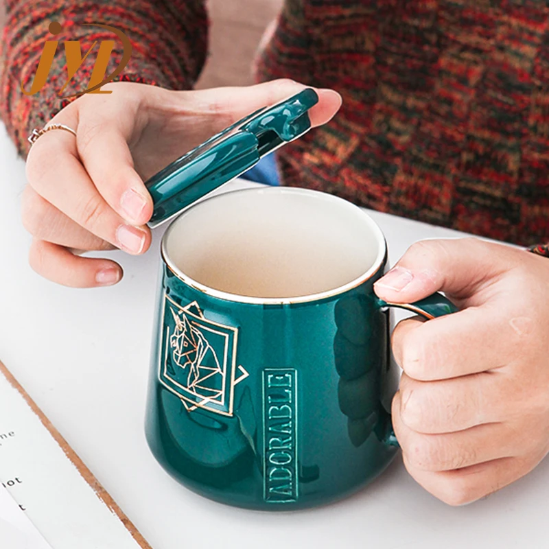 Creative Corporate Gift Customized Logo Coffee Ceramic Mugs With Spoon In