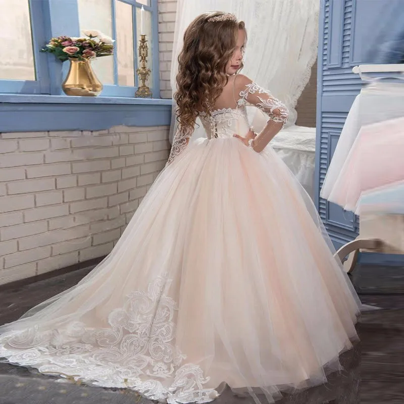 Fashion  Appliques kids wedding Flower Girls Party Evening Dresses
