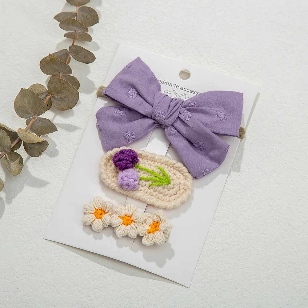 High Quality Girls Crocheted Lace Hairclip Set Floral Big Bow Baby Birth Gift Hair Accessories Sweet Girl Hair Clips Combination