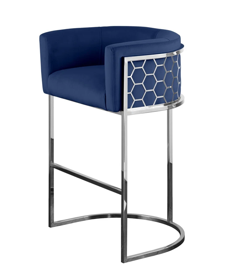  Modern style velvet bar high chair back silver Nordic iron furniture kitchen hotel luxury