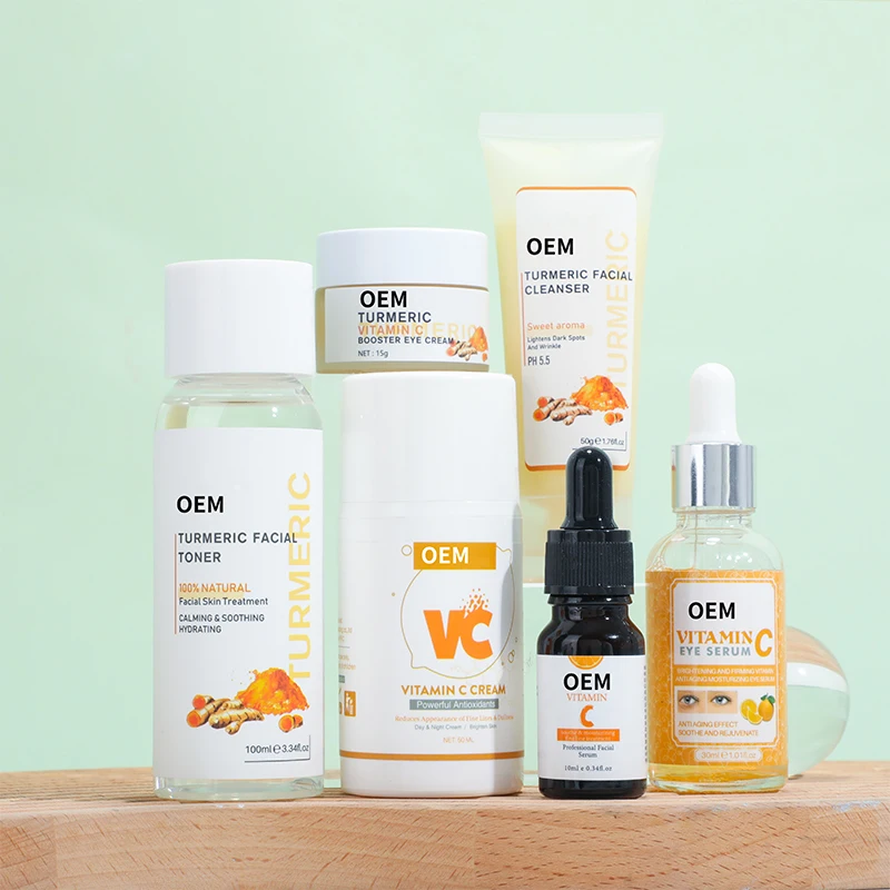 Vitamin C Moisturizing Whitening Cream Glowing for Dark Skin VC Serum Skincare Facial Products Kits turmeric Skin Care Set