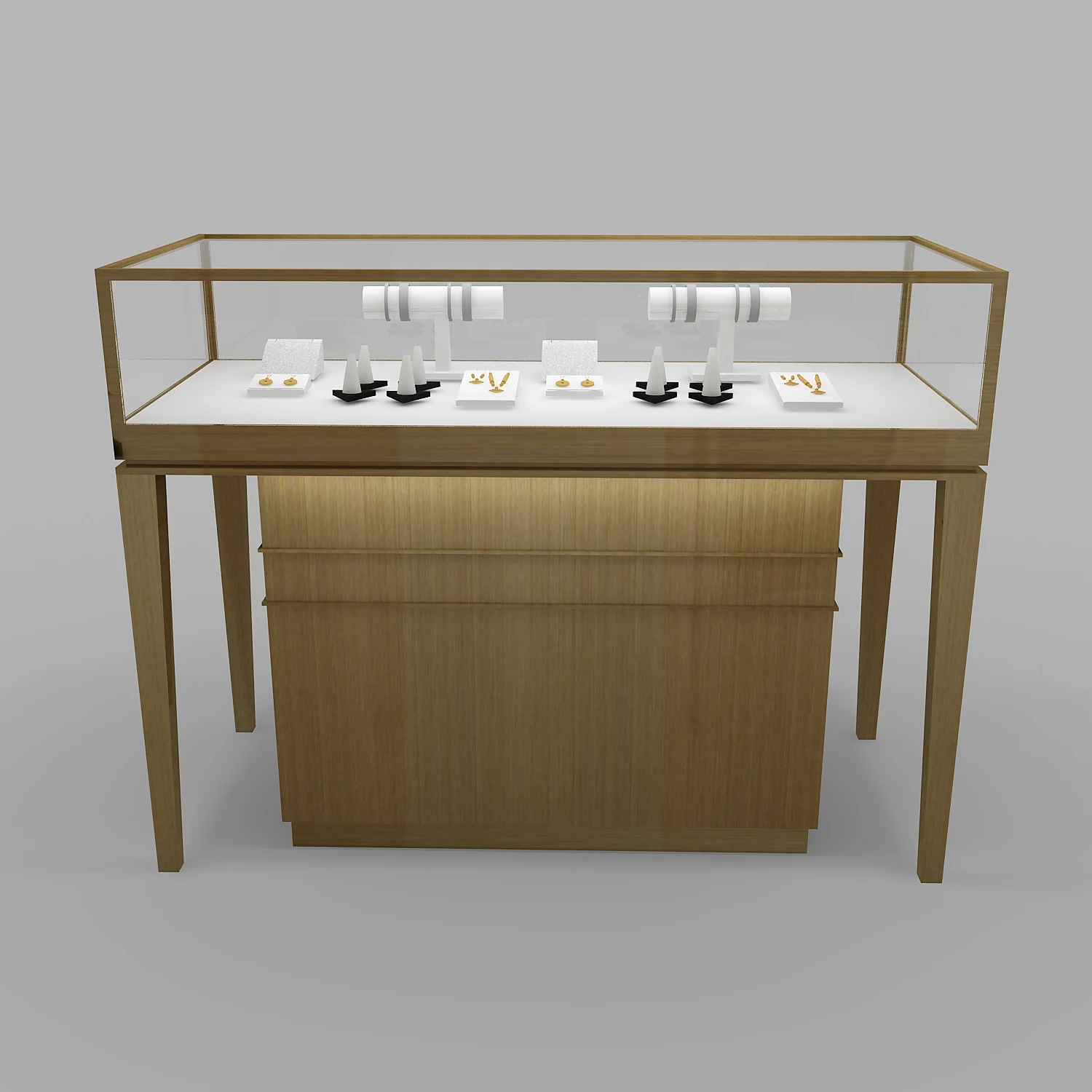 Hot sale geometric-inspired jewelry wooden display table and display case for boutique jewelry store layout