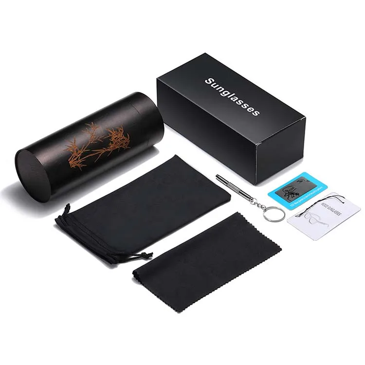 Fancy Round Wood Lid Cylinder Boxes Tube Packaging Paper for Tea Coffee Bamboo Box Round Sunglasses Bamboo Box