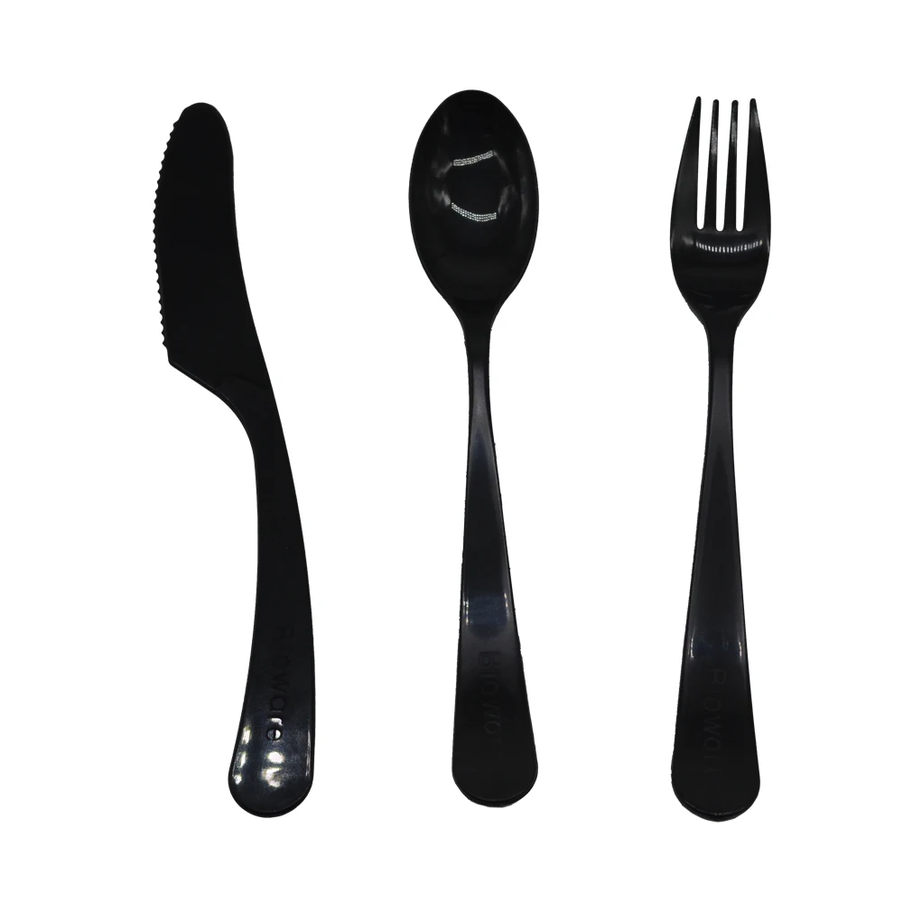 Wholesale eco friendly travel portable PLA flatware reusable organicr spoon fork knife and straw cutlery set