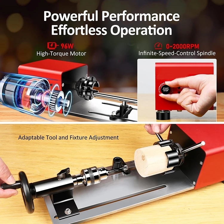 WM101A-Plus Mini Wood Lathe Machine  DIY Woodworking Small Benchtop Lathe with Wood Turning Lathe Tools Kits