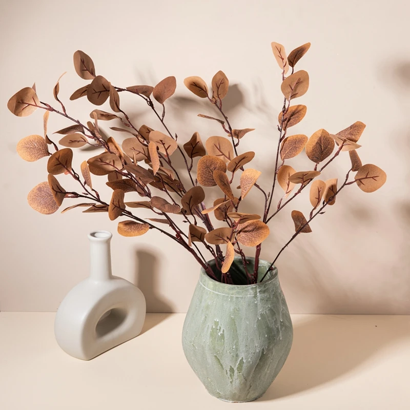 Листья эвкалипта MW26642 из искусственного шелка, декоративные растения, листья зеленого и коричневого цвета, ствол