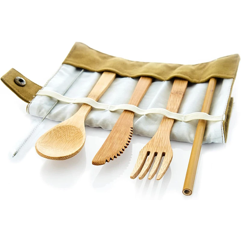 100% Compostable Heavy Duty Disposable Wooden Bamboo Cornstarch Cutlery Sets For Camping Party Custom Packaging