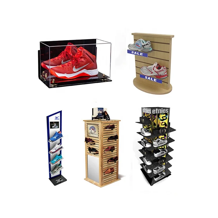 Cardboard Tabletop Shoe Display Metal Floor Wood Acrylic Sneakers Display Box Countertop Shoes Display Stand Rack